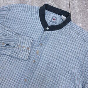 Mid West Garment Shirt Mens XL Blue Striped Blade Collar Vintage MWG Button Snap